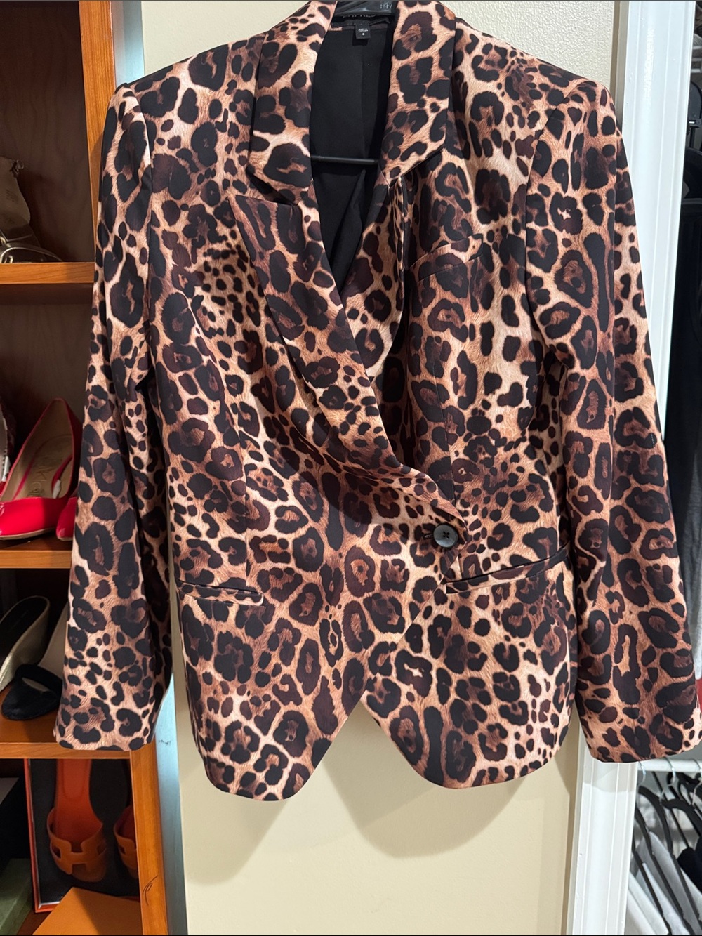 Leopard Print Single-Button Blazer - Brown/Black